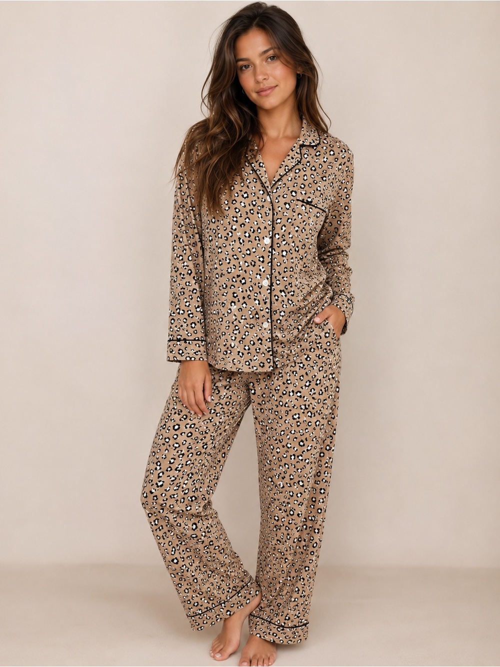 Serenedelicacy PJs animal print sleepwear pajamas size medium button down brown